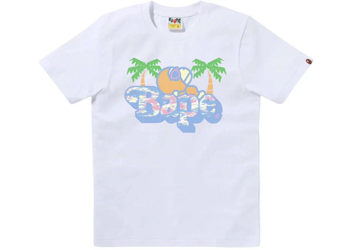 BAPE Palm Tree Pattern Milo On Bape Tee White