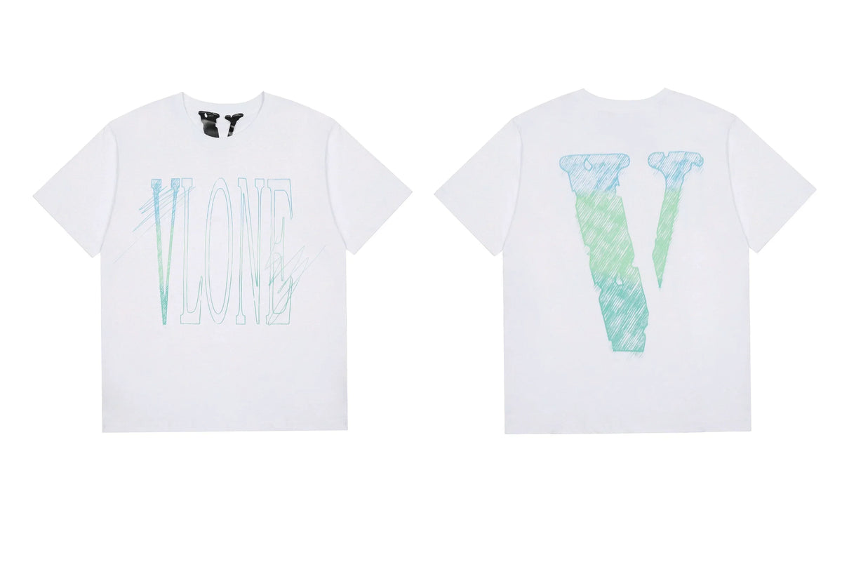 Vlone Sketch Logo Graphic T-Shirt - White/Teal